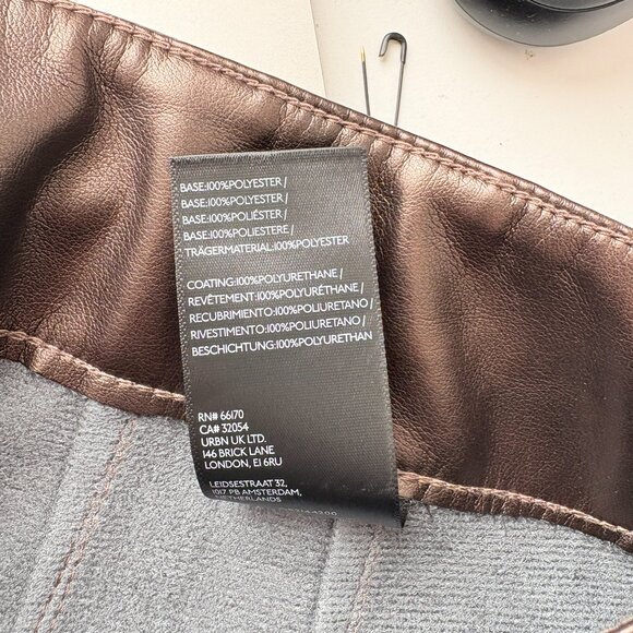 Anthropologie Maeve The Colette Wide Leg Pants Faux Leather Brown Shine 29 - Picture 12 of 12